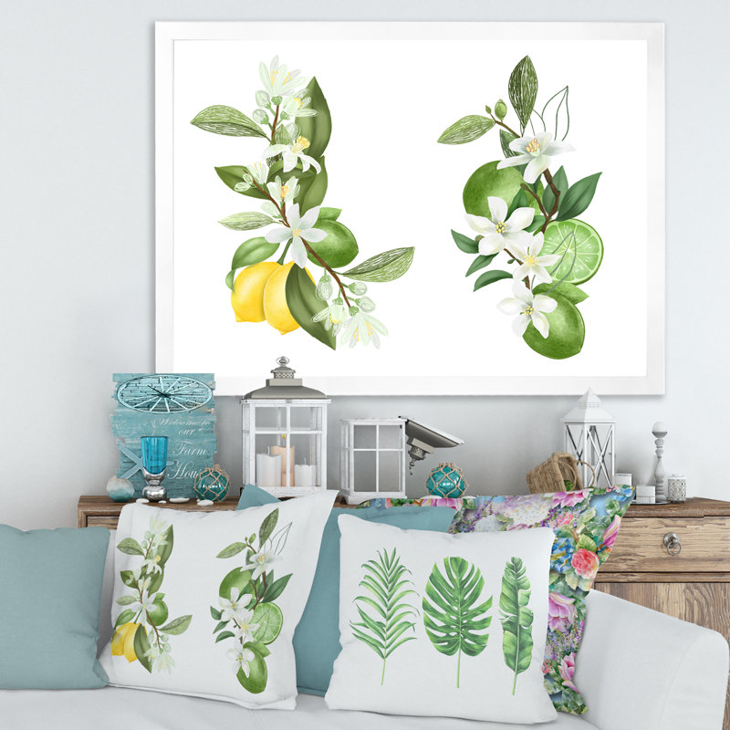 Bouquets de branches de citronnier en fleurs - Impression sur toile, H 12 po x l 20 po x p 1 po, Cadre photo blanc