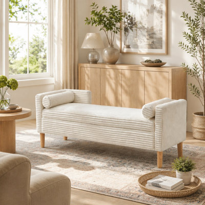 64.7"W Upholstered Corduroy Flip-top Storage End of Bed Bench, Accent Window Footrest with Armrests&Backrest&2 Bolsters Rubberwood Legs for Living Room, Hallway, Entryway Bedroom