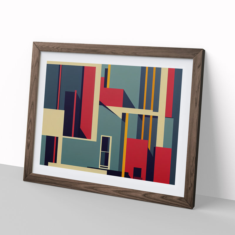 Bauhaus Architecture Vol.1 Abstract - Single Picture Frame Print, 46cm H x 64cm W x 2cm D, Walnut