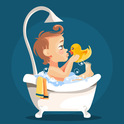 Flanning " Cute Baby In Bathtub "