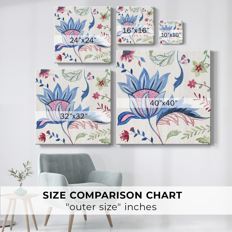 Motif floral Jacobean I sur toile, H 40 po x l 40 po x P 1,5 po