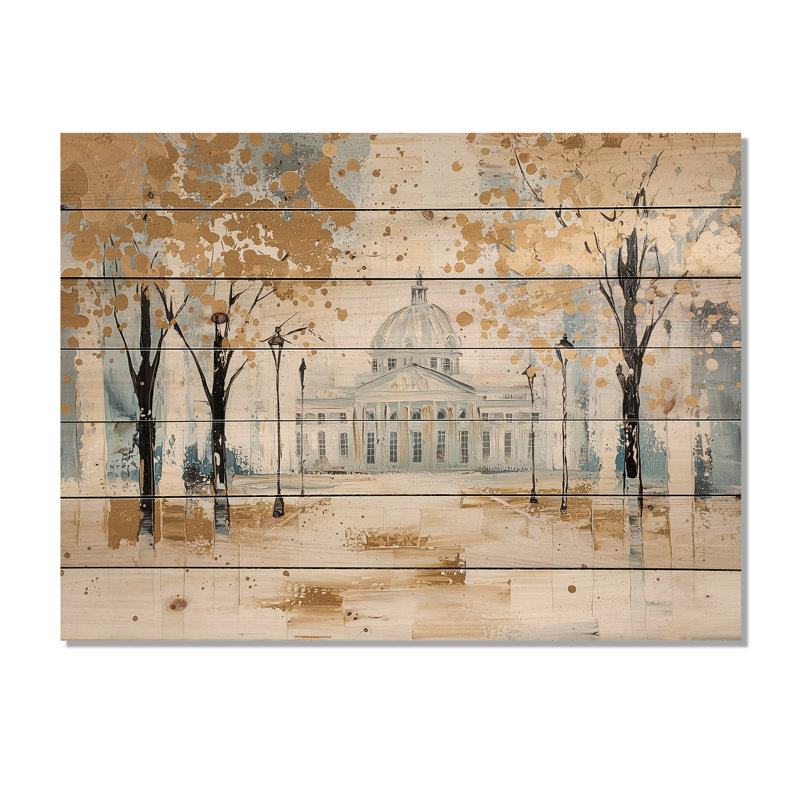 Trinity College In Dublin I - Industrial Wooden Wall Art On Natural Pine Wood, 24" H x 32" W