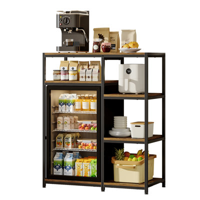 41" Mini Fridge Stand with Adjustable Shelves, Microwave Oven Stand with 4 Tiers Storage, Kitchen Bakers Rack,Rustic Brown