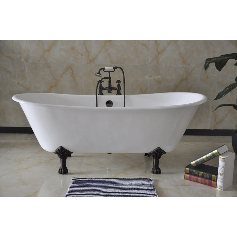 Kingston Brass Aqua Eden 67-Inch Cast Iron Oval Double Slipper Clawfoot Tub (7-Inch Faucet Drillings), Matte Black