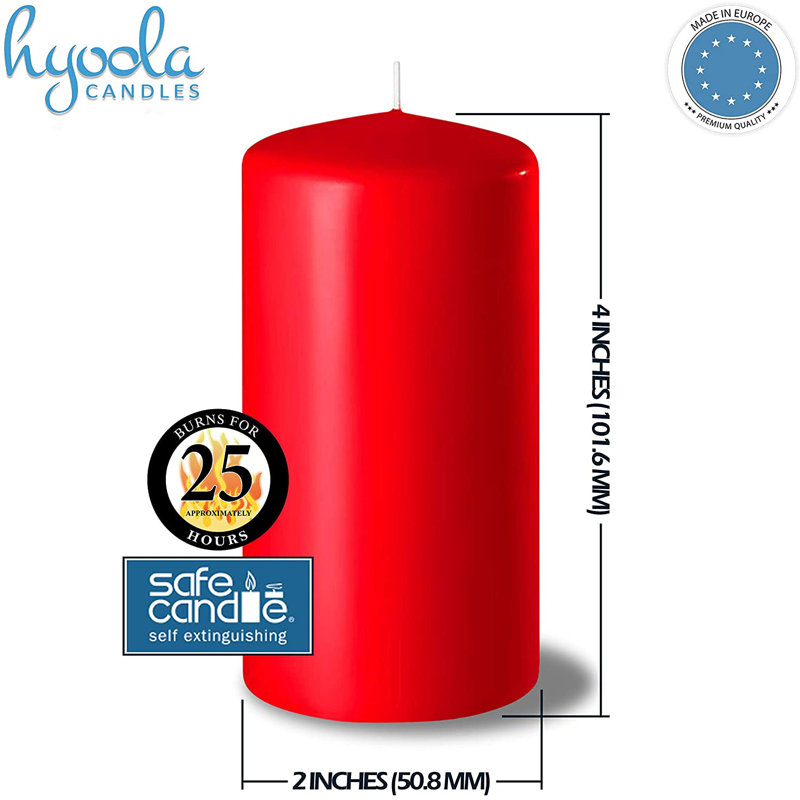 Bougie sans parfum, 4, Rouge, H 4 po x l 2 po x P 2 po