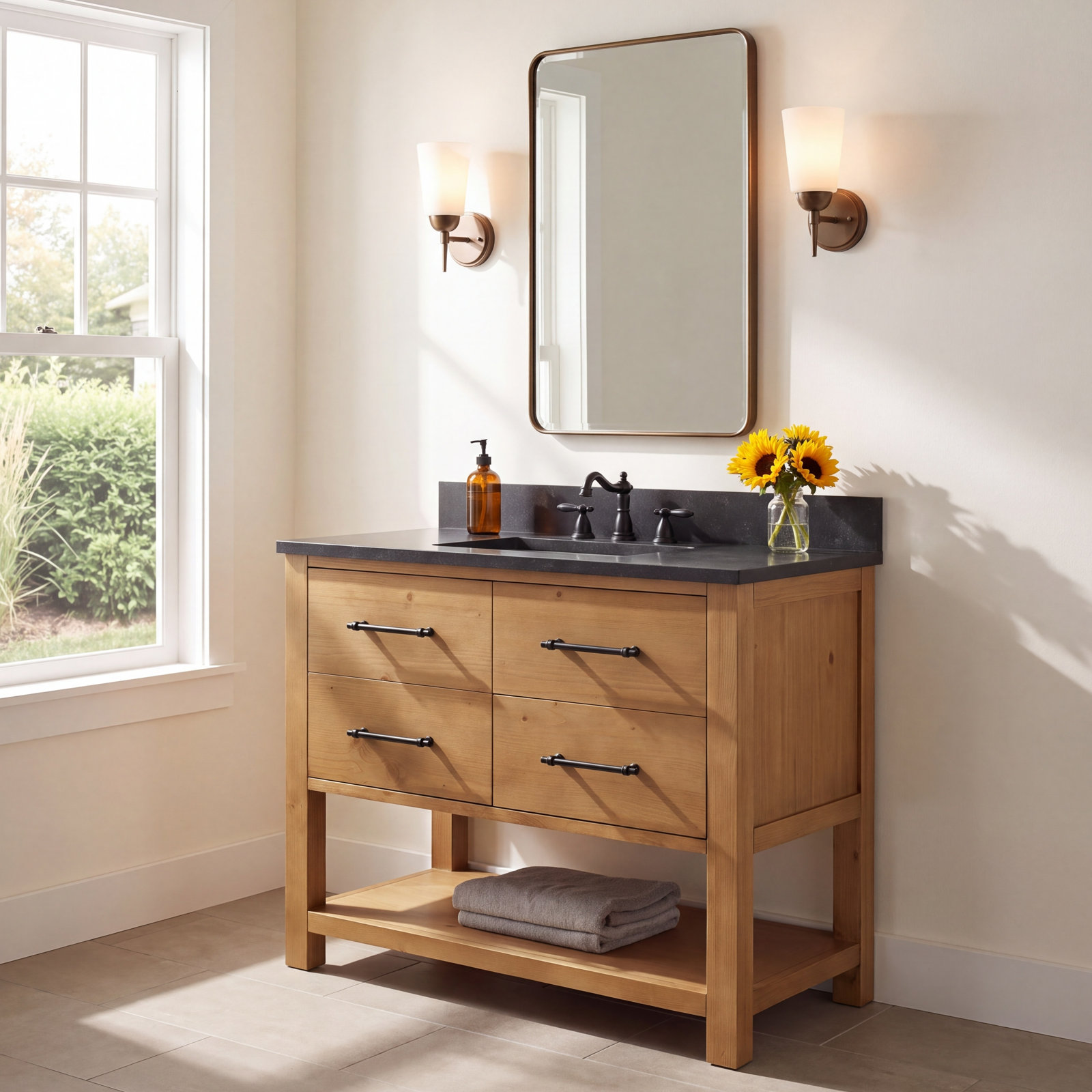 Keri 42 " Pine Single Bathroom Vanity, Tan/Antique Black