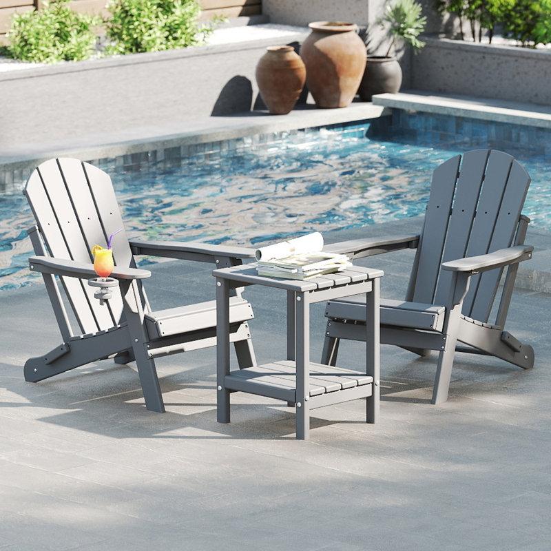 Ensemble de 2 chaises Adirondack pliantes avec table, Gris