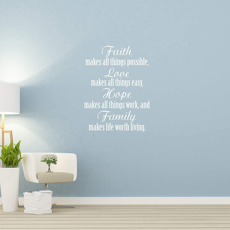 Décalcomanie murale "Faith is all things possible", H 40 po x l 30 po, Blanc