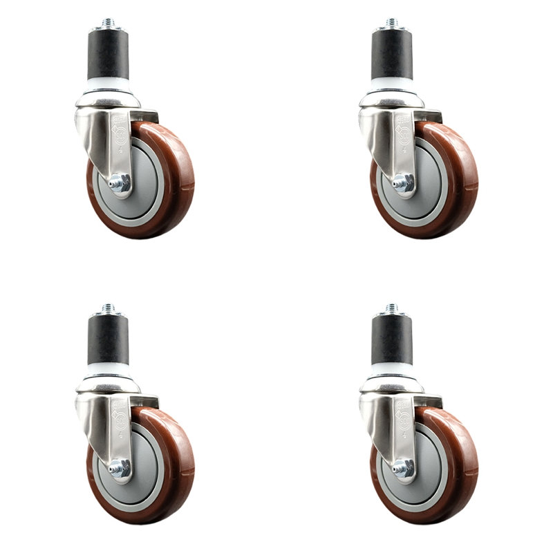 Roulettes en polyuréthane, Marron, Tige en extension de 1-1 / 4 po