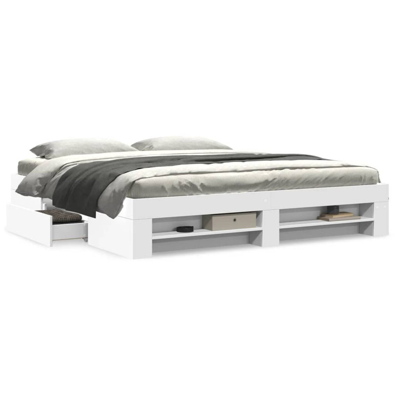 Abhijith Drawers Bed Frame, 200 x 200 cm, White