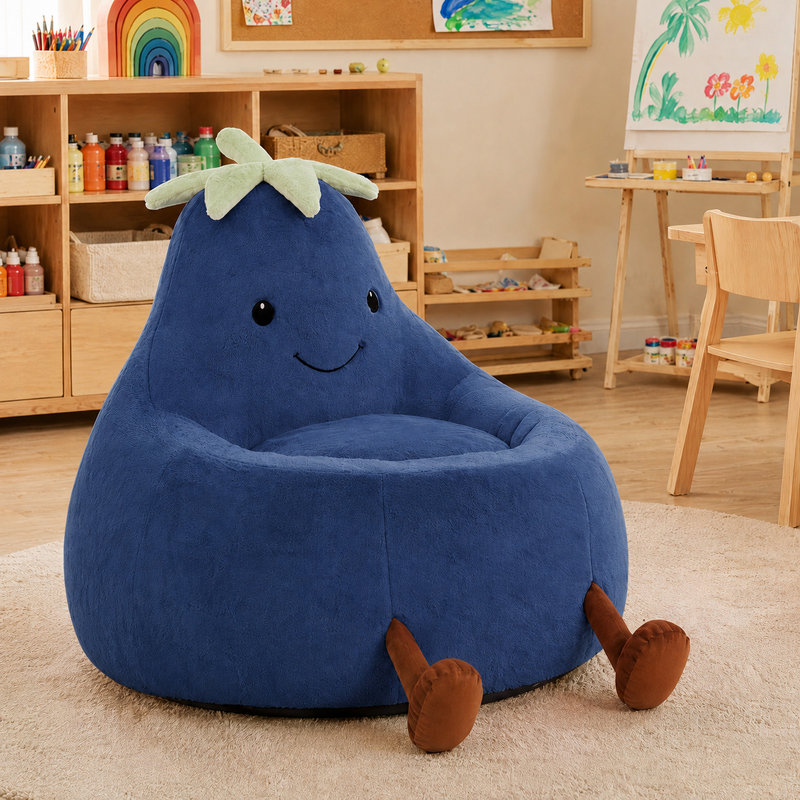 Fauteuil à billes avec aubergine Kannon, H 27,56 po x l 30,31 po x P 31,1 po, Polyester bleu foncé