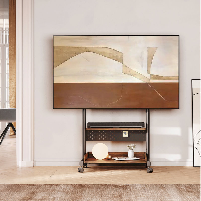 Charrisse 2-Shelf Rolling TV Stand with Integrated Mount, Brown