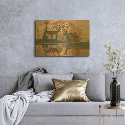 «Ferme près de Duivendrecht, 1916» par Piet Mondrian, art mural en métal doré, 16 po x 12 po