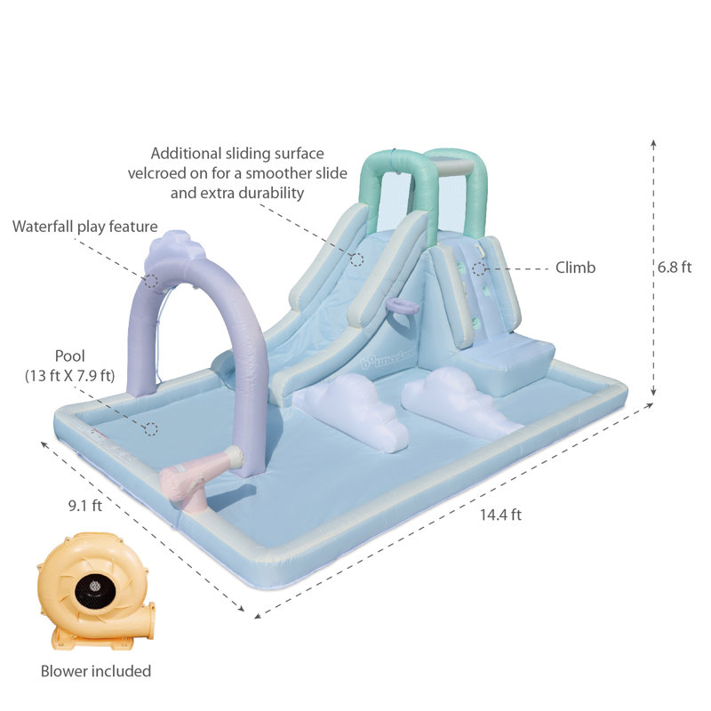 Dreamy Blue and White Inflatable Water Slide with Pool