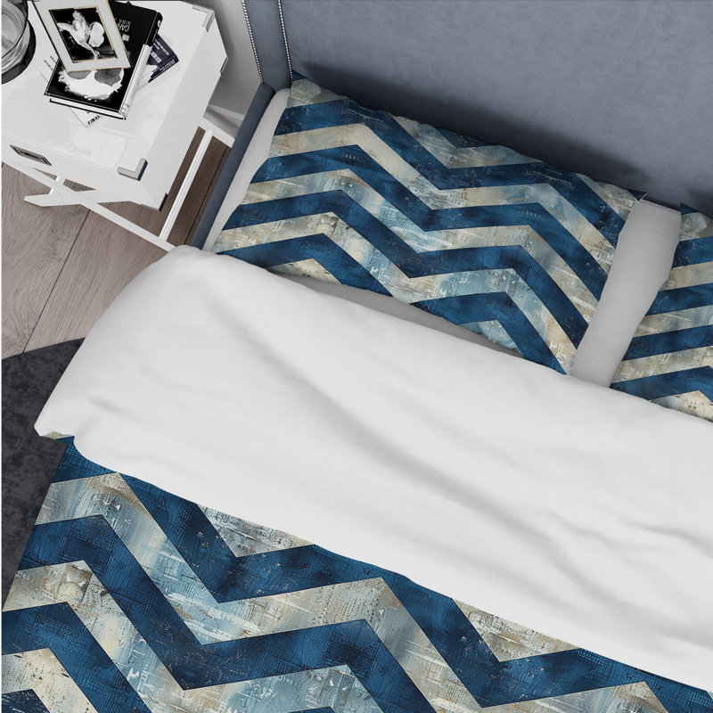 Blue Chevron Patterns II - Ensemble de housse de couette moderne, Housse de couette pour grand lit et 2 taies décor