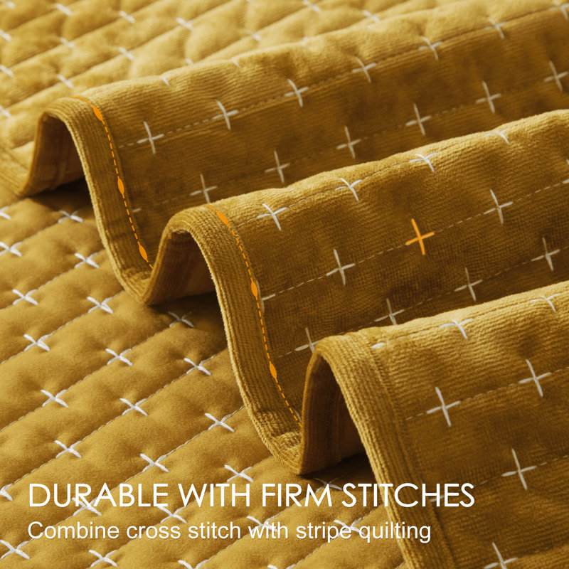 Gold Caramel King Velvet Quilt Set with Pillow Shams
