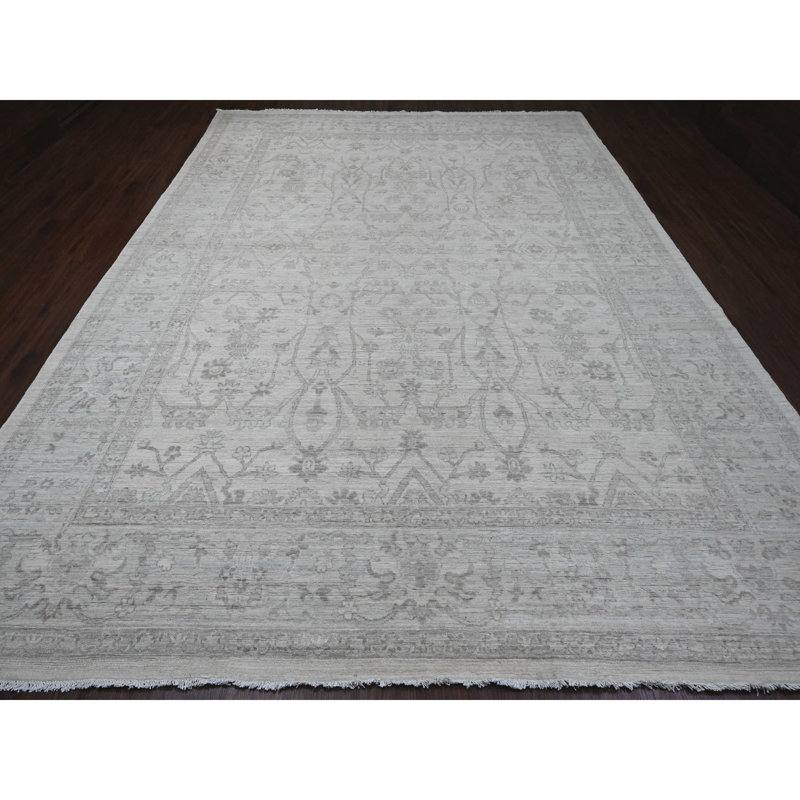 Tapis blanc en laine noué à la main 10 pi x 13 pi 8 po Peshawar Vines 81260AFDB74C450B9201A86EF77268CF