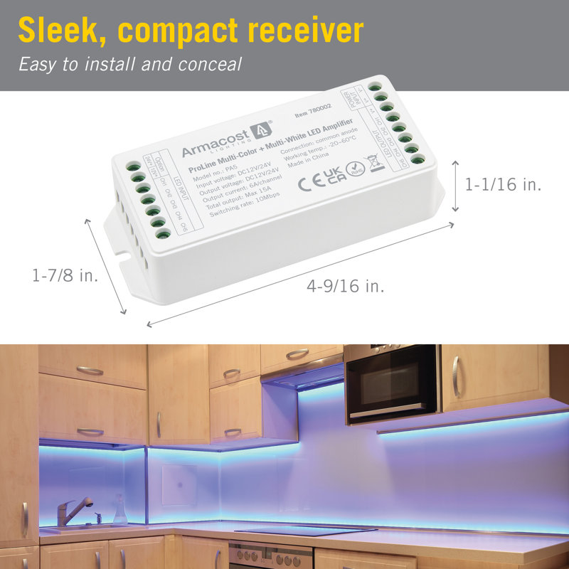 Compact Multicolor RGB+WW LED Amplifier for Strip Lights