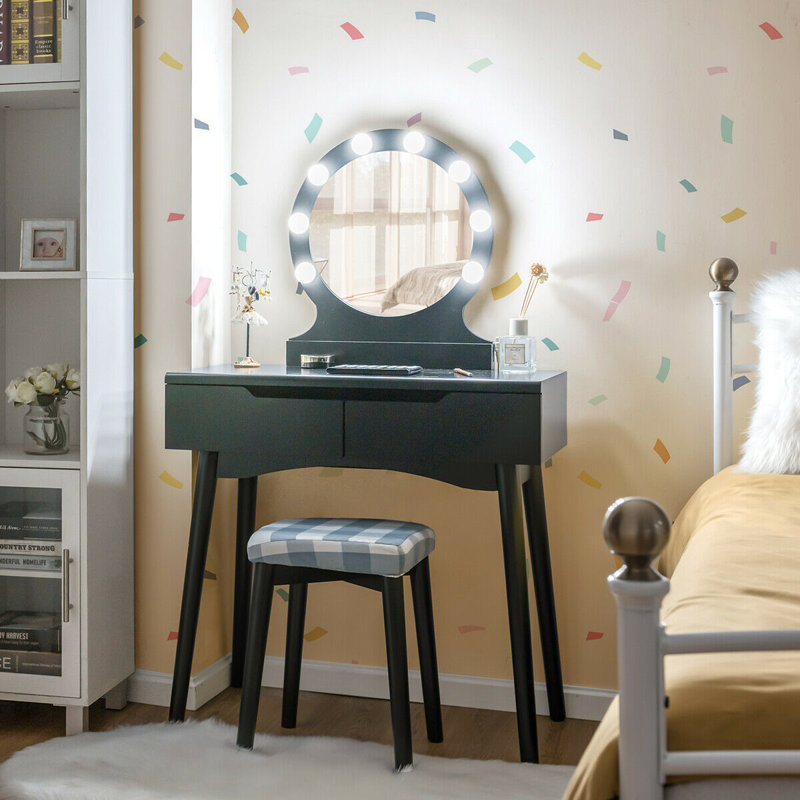Dressing Table with Mirror, Black/Black