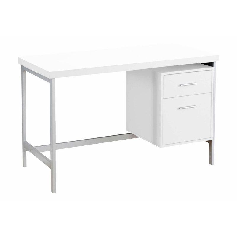 Bureau d'ordinateur, bureau à domicile avec tiroirs de rangement et structure en métal, Blanc