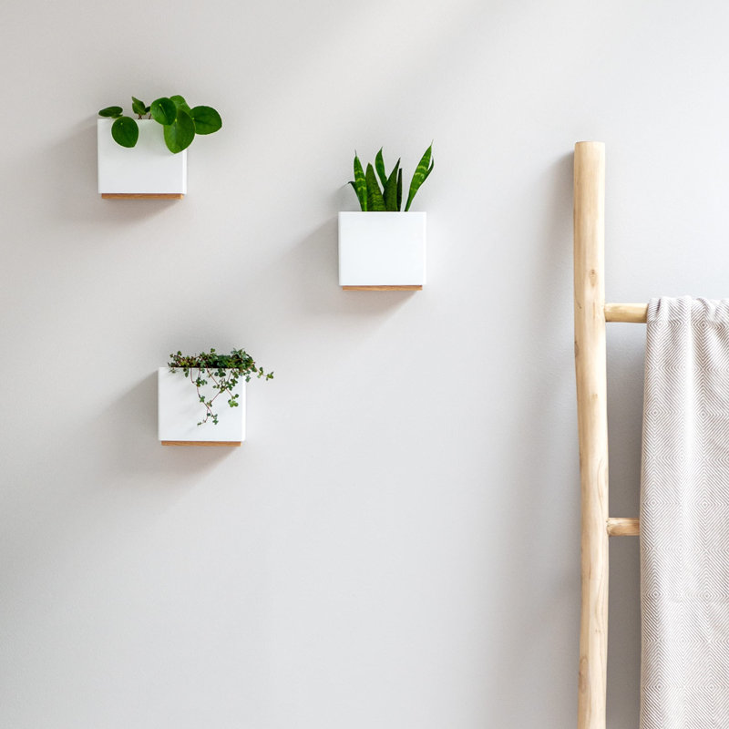 Metal Wall Planter, 12.4cm H x 14cm W x 14cm D, White