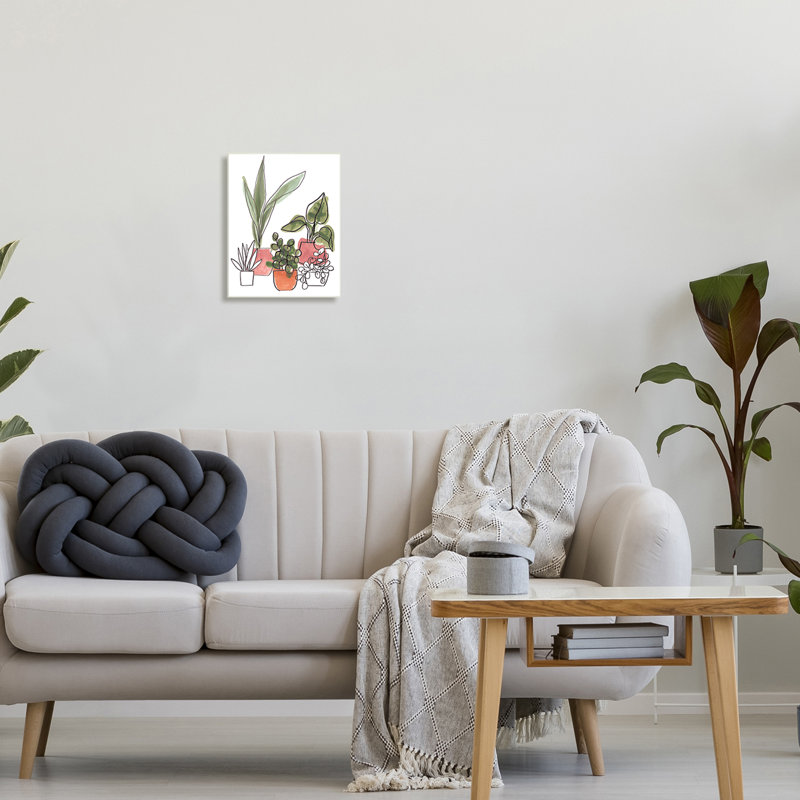 Plantes vertes dans des jardinières orange, feuillage abstrait moderne par June Erica Vess, H 15 po x l 10 po x P 0,5 po