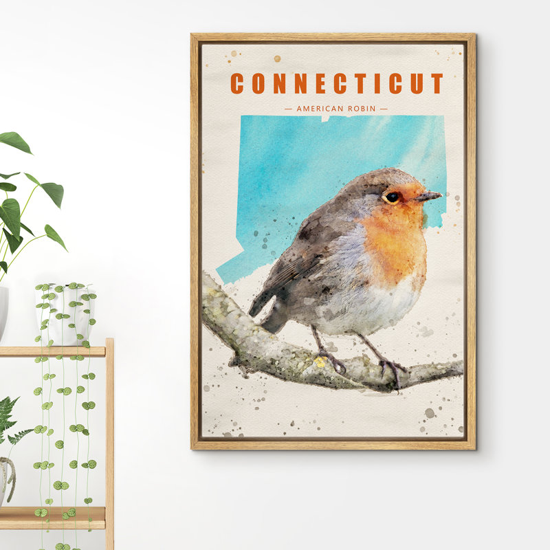 IDÉE4WALL, reproduction d'art sur toile encadrée, Connecticut American Robin, H 24 po x l 16 po x P 1,5 po, Brun