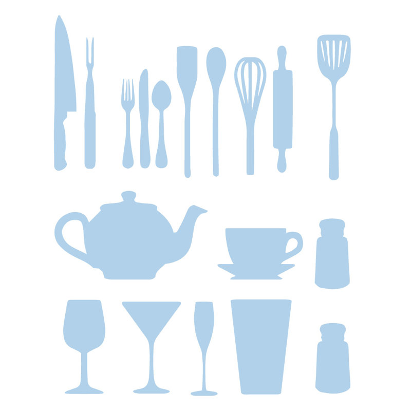Décalcomanie murale de cuisine, H 51 po x l 40 po x P 0,01 po, Bleu poudré