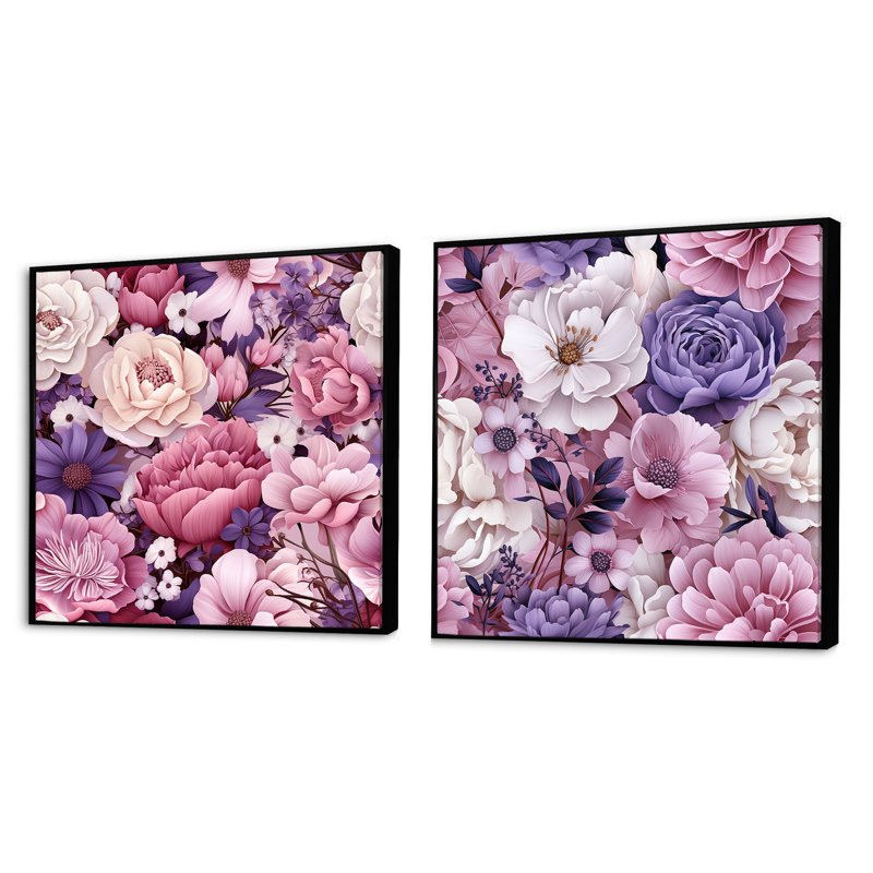 Ensemble de 2 motifs floraux Hafer Springtime Blossoms, Cadre flottant noir, H 16 po x l 33 po