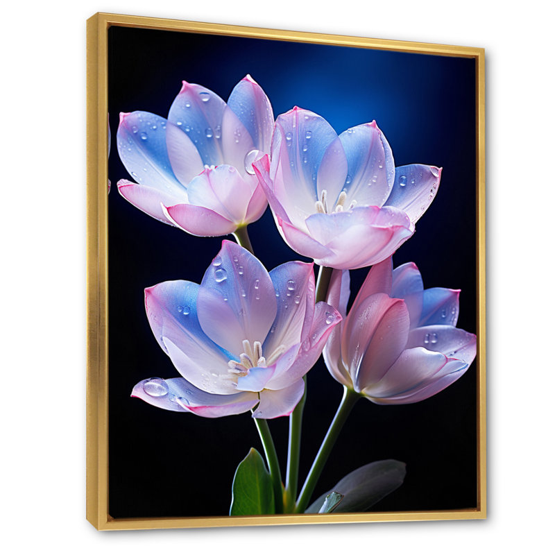 Chantler, tulipes roses et bleues enchantées sur fond noir - impression, H 20 po x l 12 po x P 1 po, Cadre flottant doré