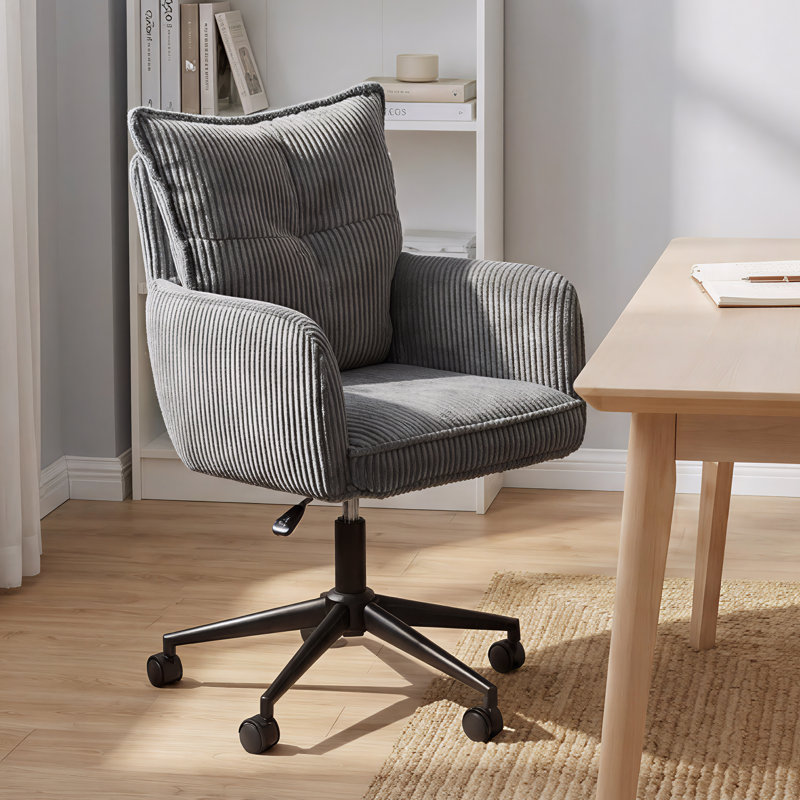 Plush Corduroy Swivel Adjustable Desk Office Chair, Grey
