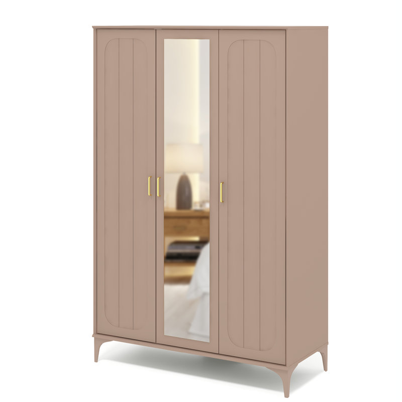 Harrington 3 Door Wardrobe with Mirror , Warm Nude