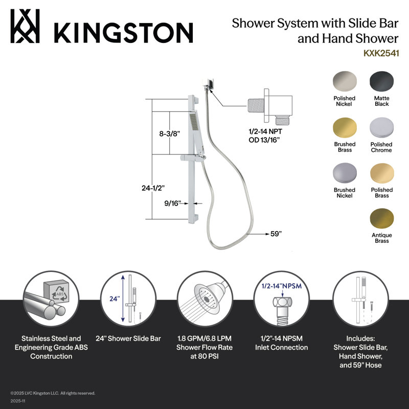 Kingston Brass Made To Match Shower System with 26" Slide Bar and Hand Shower, Polished Chrome