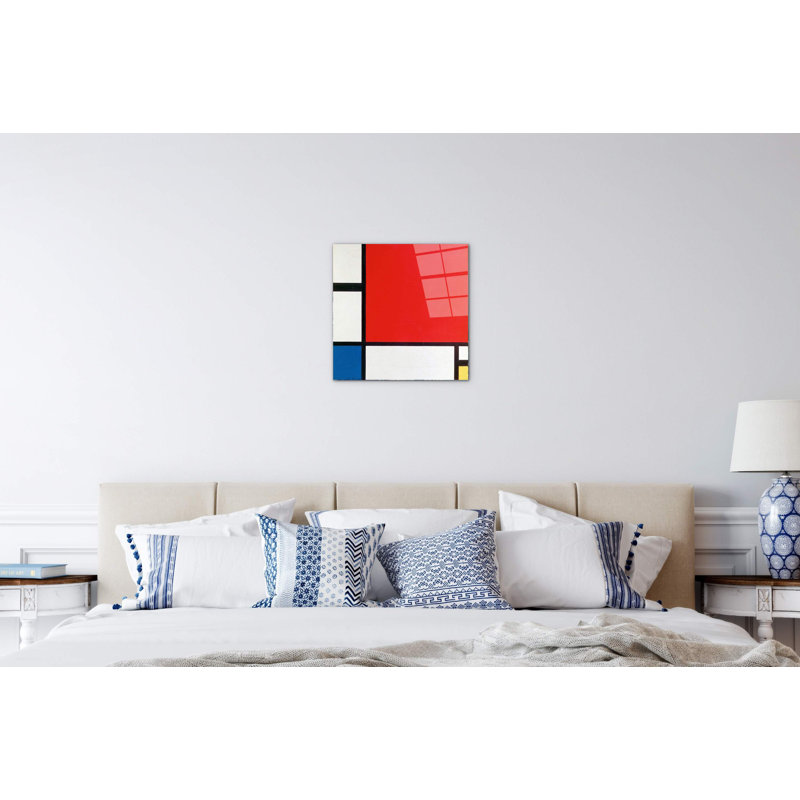 Composition II by Piet Mondrian 58x58 Cm Frameless Panel Lightweight Ready to Hang, CrystalArt