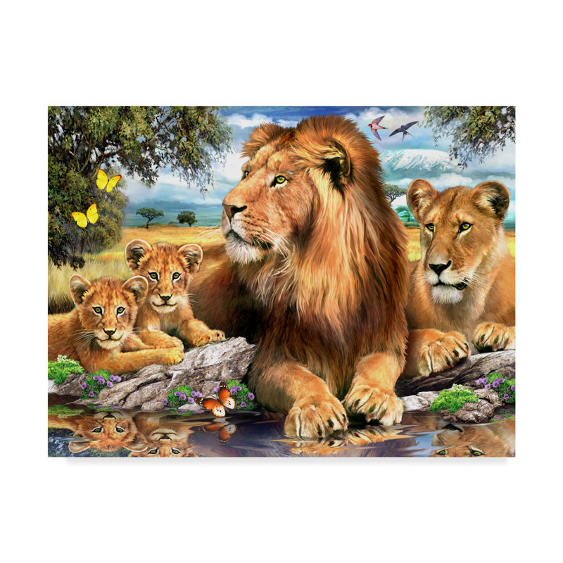 Large Vibrant Lion Family Canvas Art