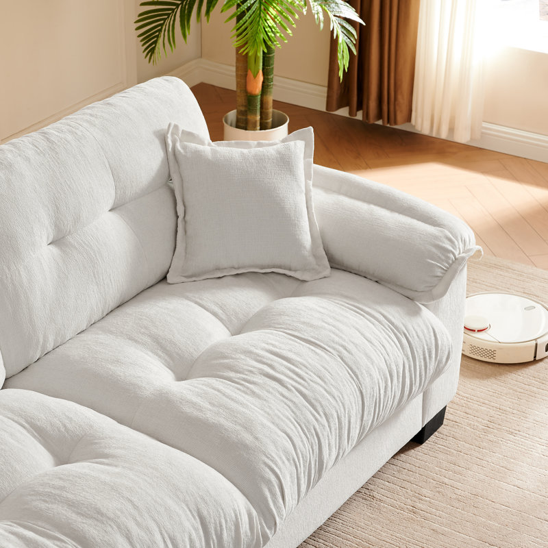 91" Chenille Upholstered Sofa With Soft Overstuffed Seating And Pillow Arm, White