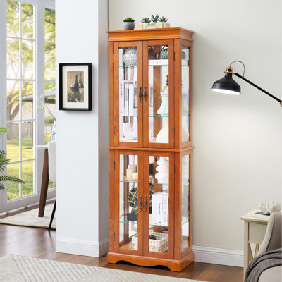 Display Cabinet With Vintage Style And Adjustable Glass Shelves Wood Frame For Collectibles Exquisite Aesthetic