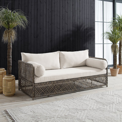 75.75 " W Straight Metal Patio Sofa with Cushions