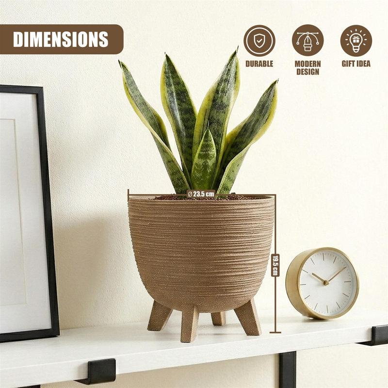 Pot Planter, 19.5cm H x 23.6cm W x 23.5cm D, Brown