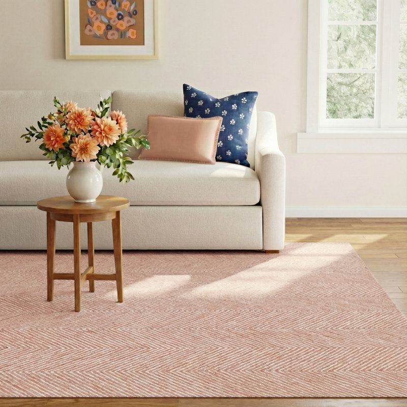 Beker Zig Zag Wool Hand Tufted Pink Area Rug, Rectangle 8' x 10'