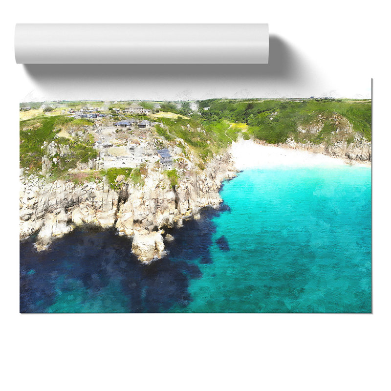 Porthcurno Beach in Cornwall Painting - Frameless Print, 42cm H x 59cm W x 0.1cm D