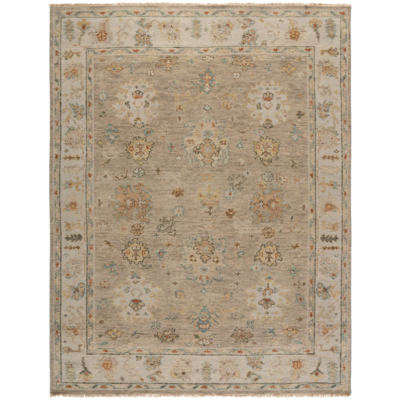 Oriental Hand-Knotted Light Grey / Beige Area Rug, Rectangle 8' x 10'