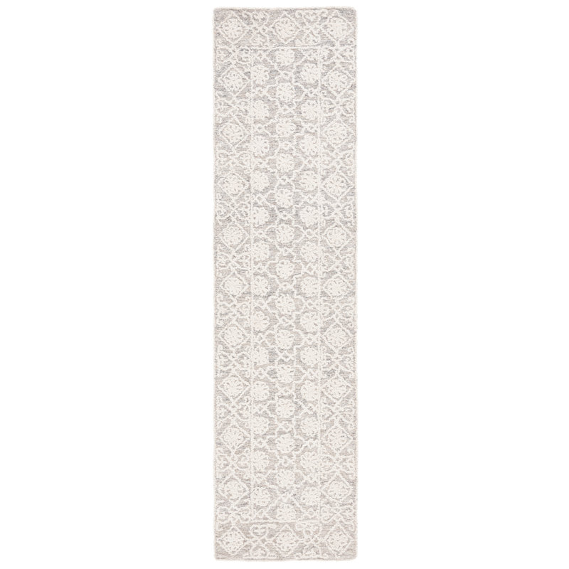 Tapis floral gris / ivoire en laine touffeté à la main Orlandis, Tapis de couloir 2 pi 3 po x 9 pi