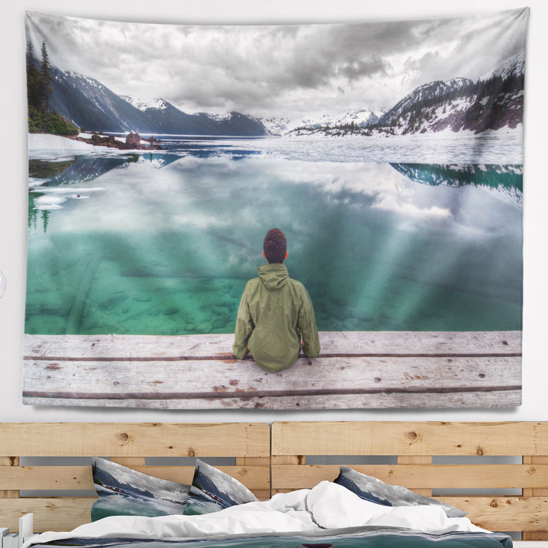 Tapisserie en polyester regardant "mountain lake" avec accessoires suspendus inclus, H 50 po x l 60 po