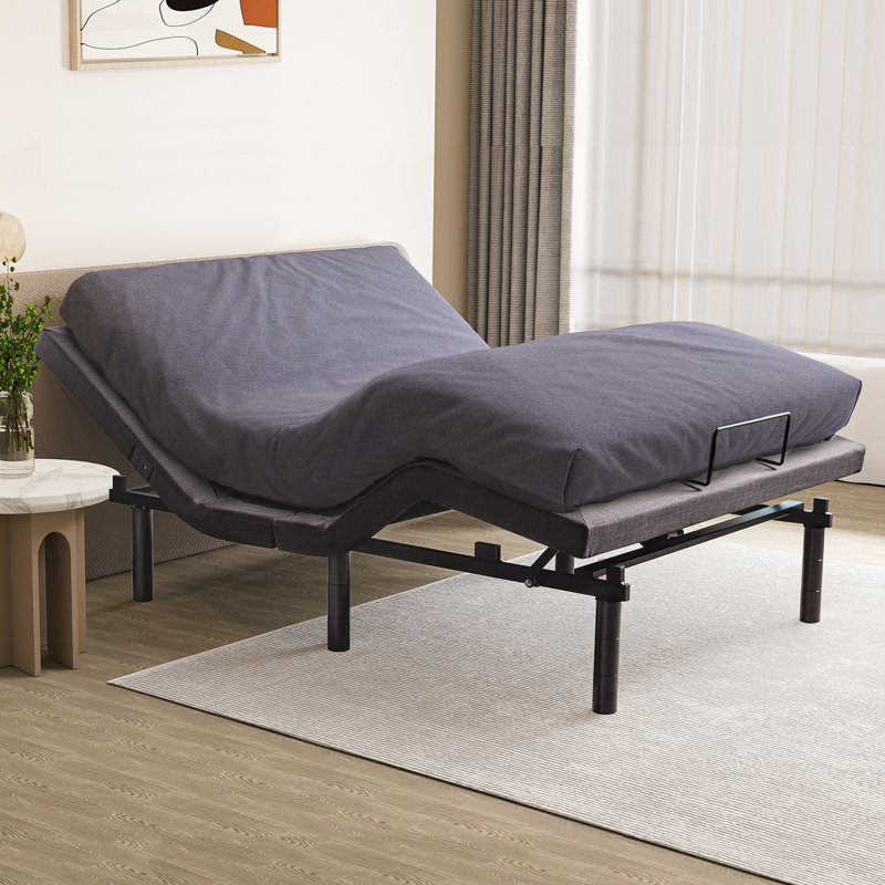 Queen Size Gray Upholstered Electric Adjustable Bed Frame with Wireless Remote
