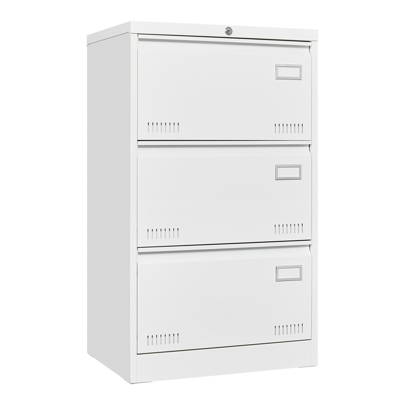 Classeur en métal blanc verrouillable, 3 tiroirs, tiroirs élargis pour un classeur de bureau efficace et sécuritaire avec serrure, tiroir en métal, poignée