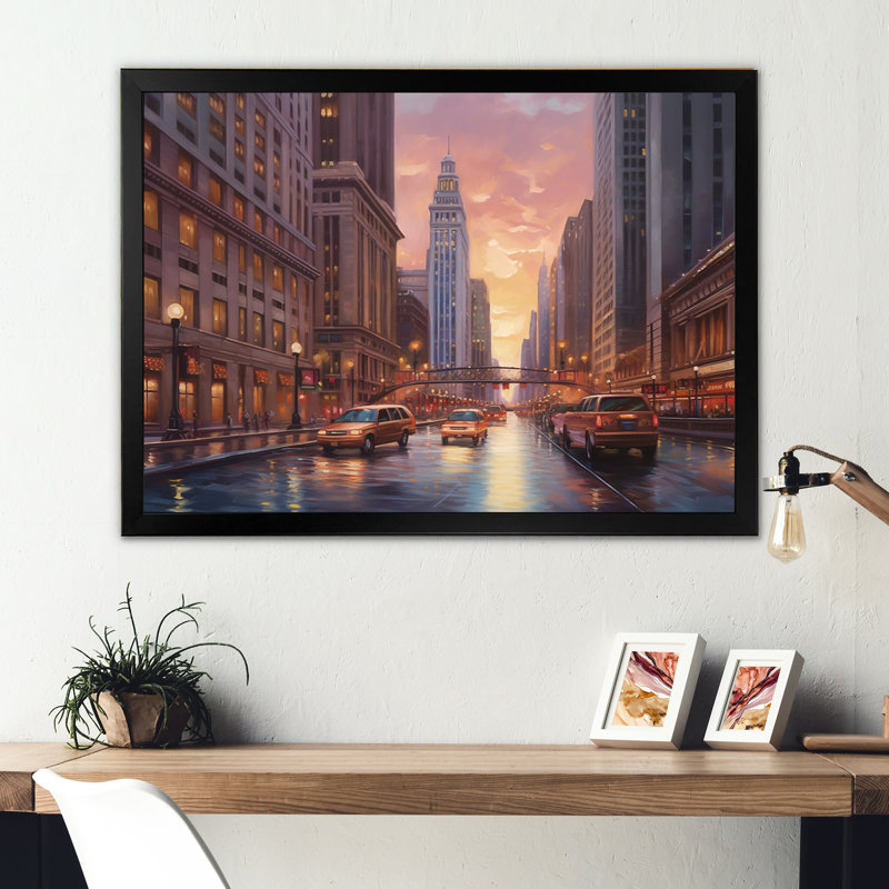 Chicago City Scene V, reproduction d'art sur toile, Cadre photo noir, H 12 po x l 20 po x P 1 po