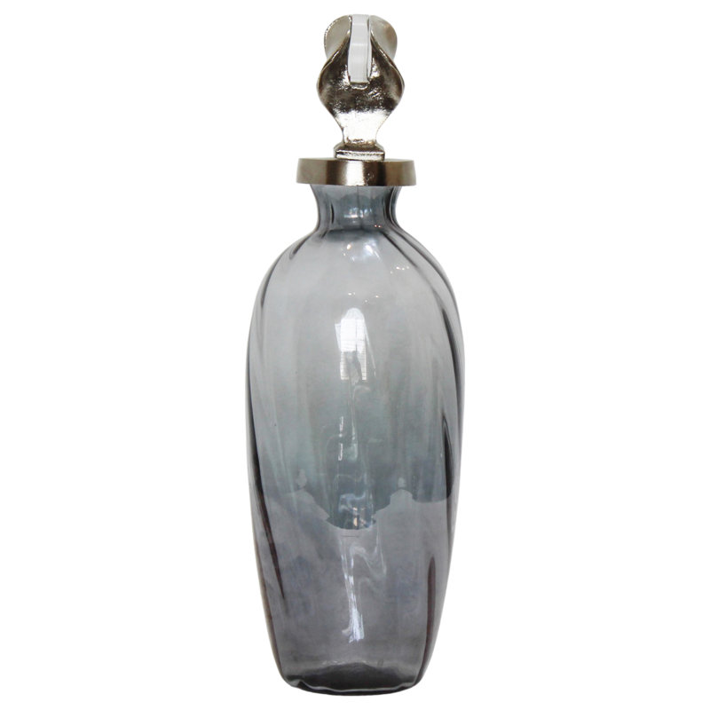 Vase en verre décoratif avec couvercle en aluminium pour décoration intérieure - Grand vase de table avec base en acrylique pour la présentation du salon - Gris et argent