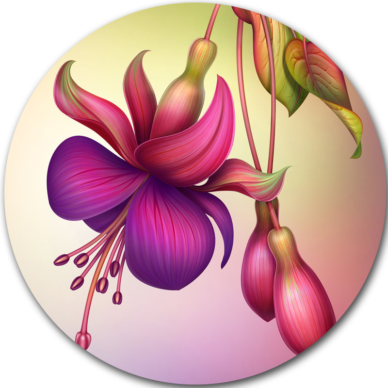 « fuchsia floral avec feuilles vertes », impression, H 23 po x l 23 po x P 1 po, Métal