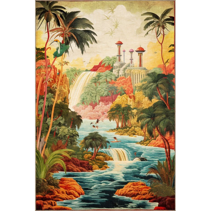 Tapis à motif de cascade rétro à motif de cascade lavable de la collection Waso